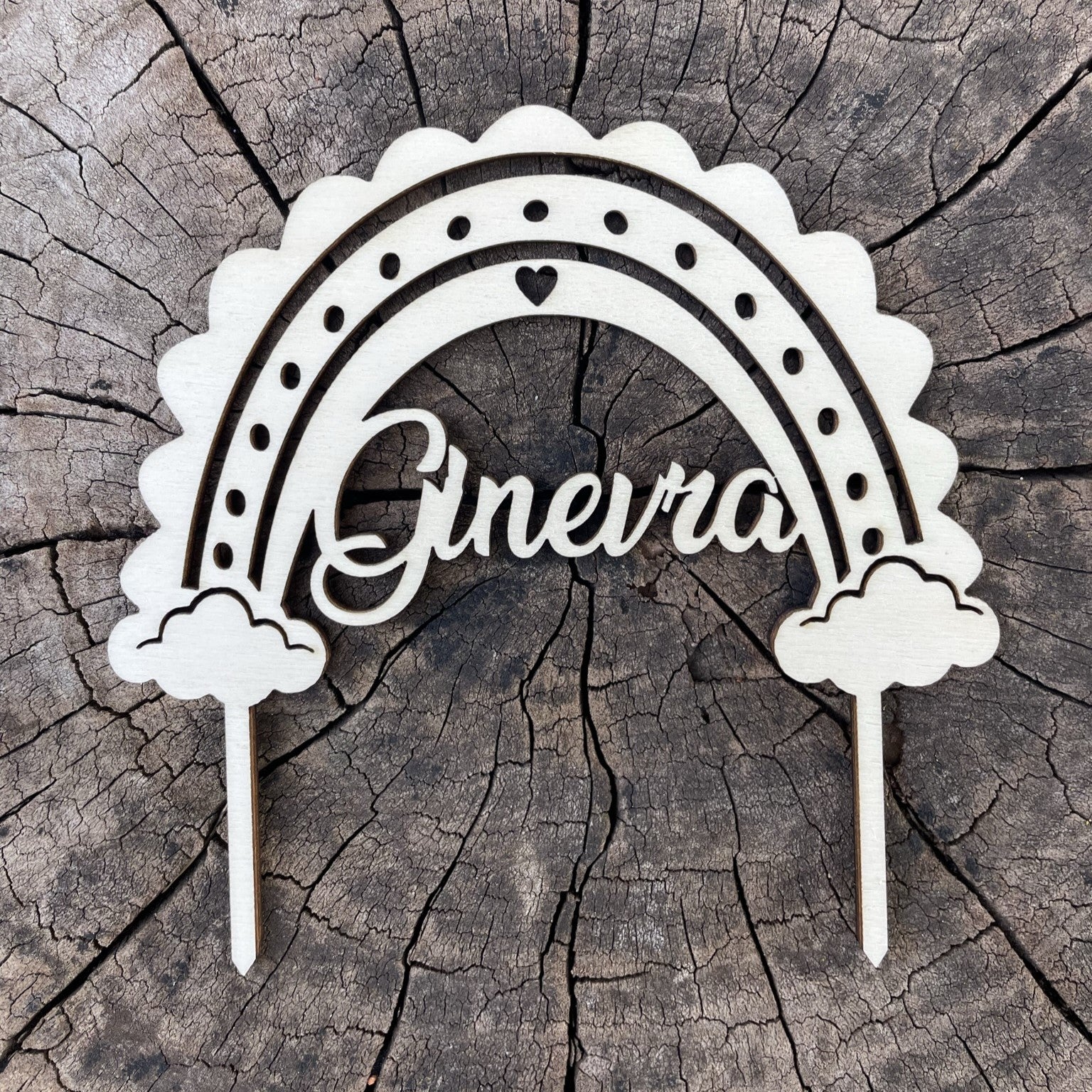 Cake topper in legno arcobaleno personalizzato con nome topper cake nascita battesimo compleanno Idea's Cottage