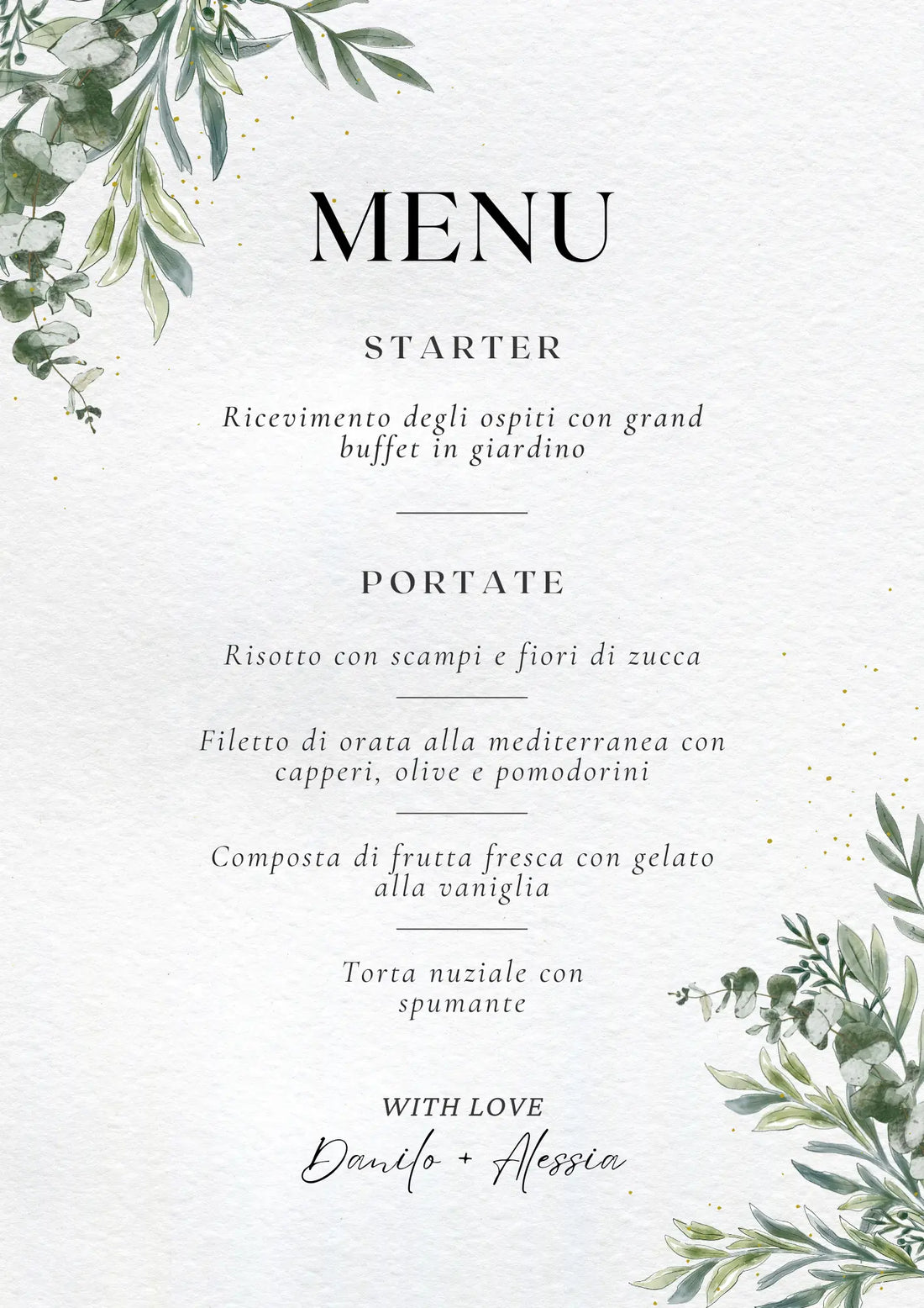 Menù matrimonio personalizzabile 