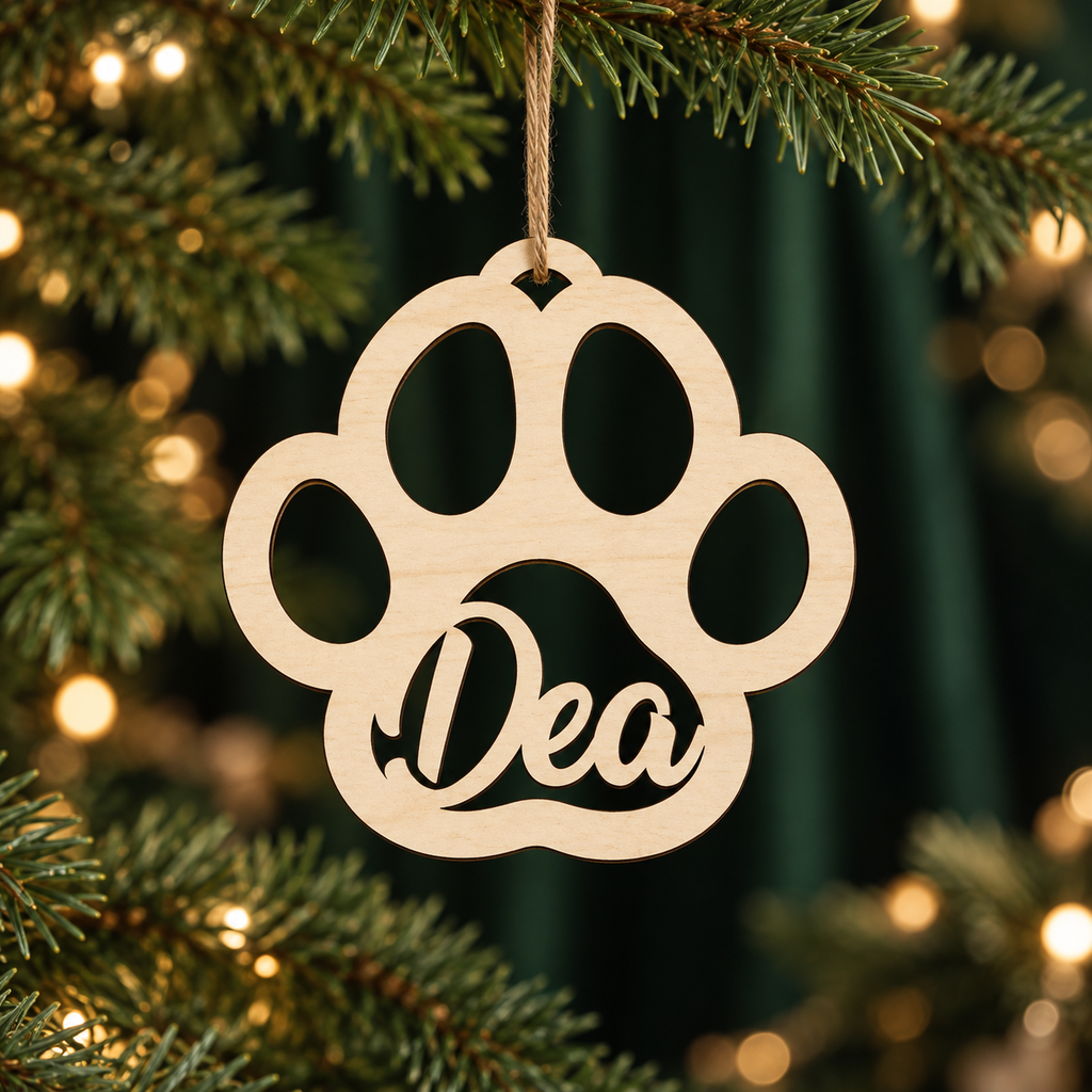 Pallina di Natale in legno a forma di zampa personalizzabile con un nome per i nostri amici animali 