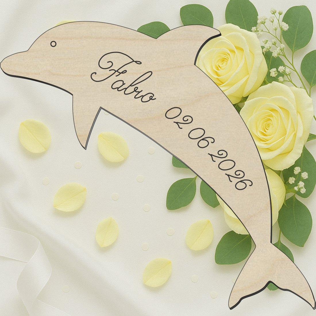 Segnaposto delfino legno tema mare 