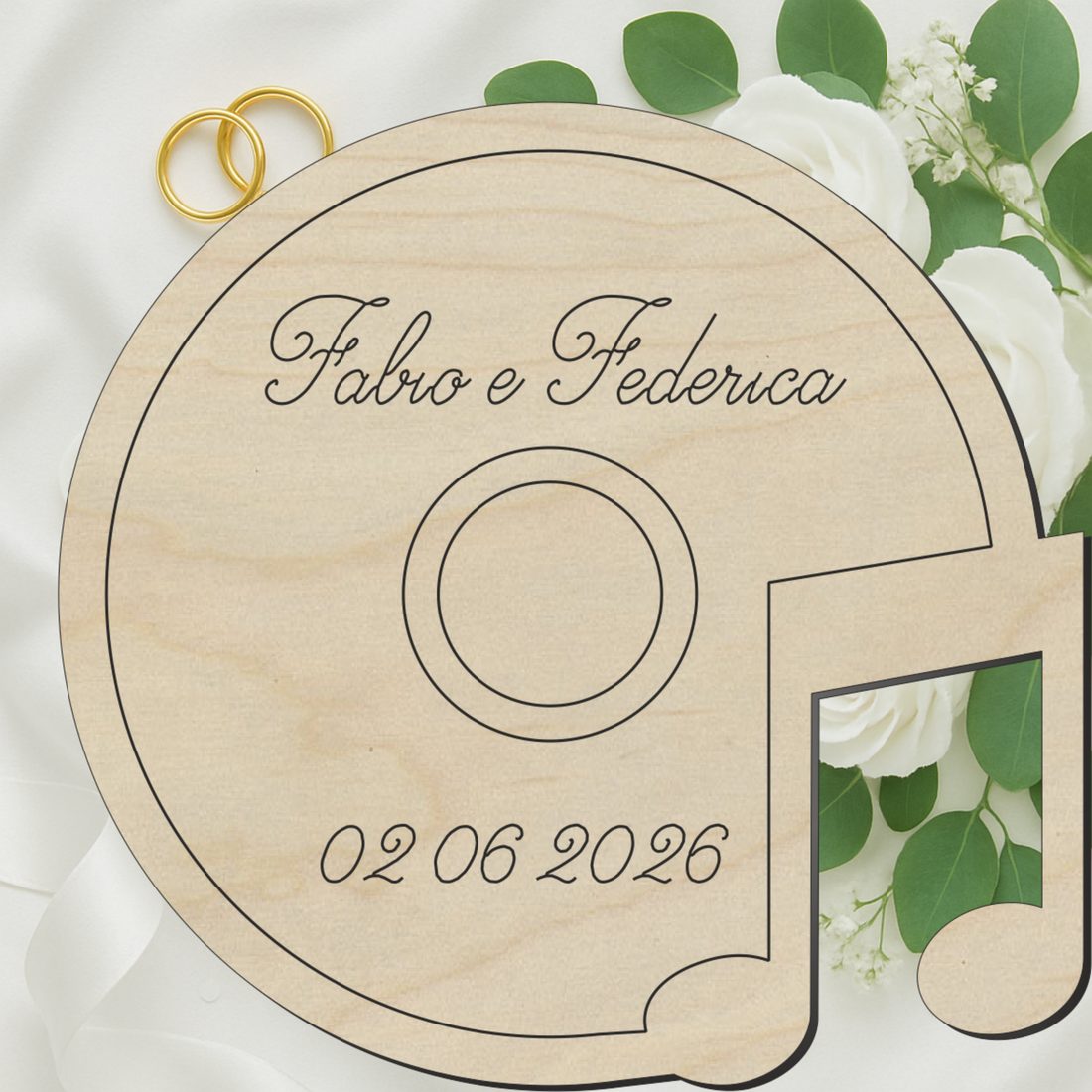 Segnaposto a tema musicale a forma di disco musicale 