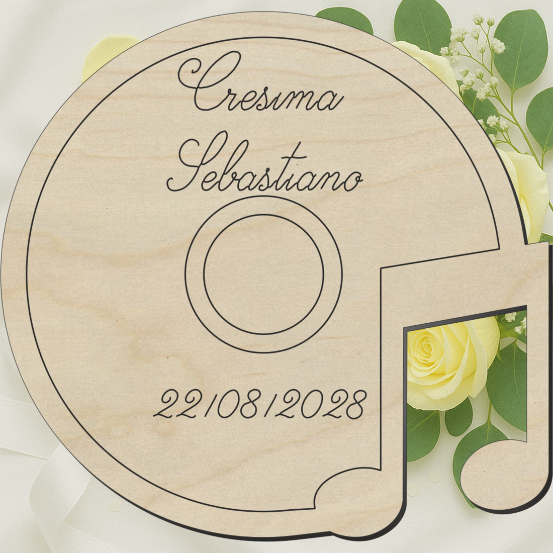 Segnaposto a tema musicale a forma di disco musicale 