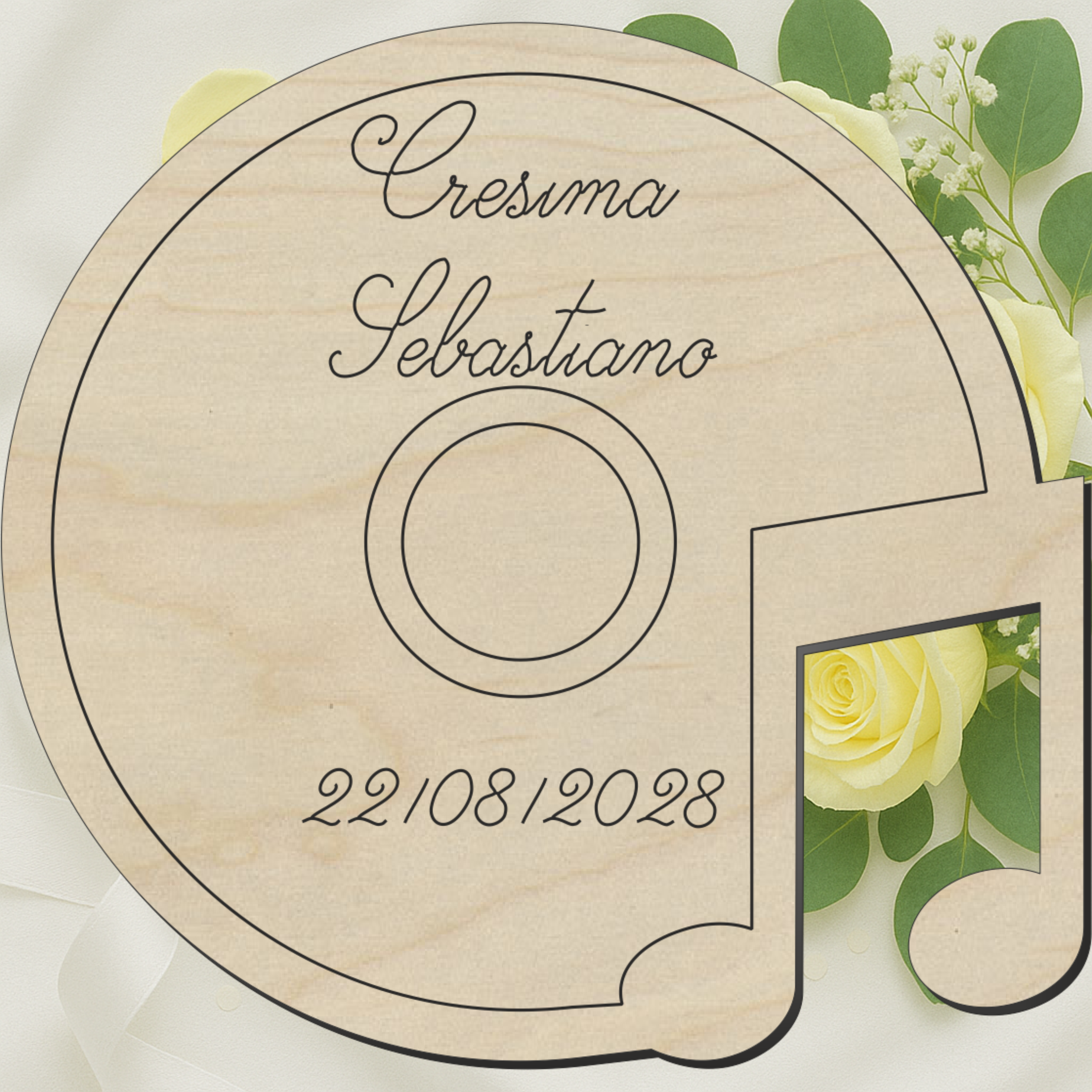 Segnaposto a tema musicale a forma di disco musicale 