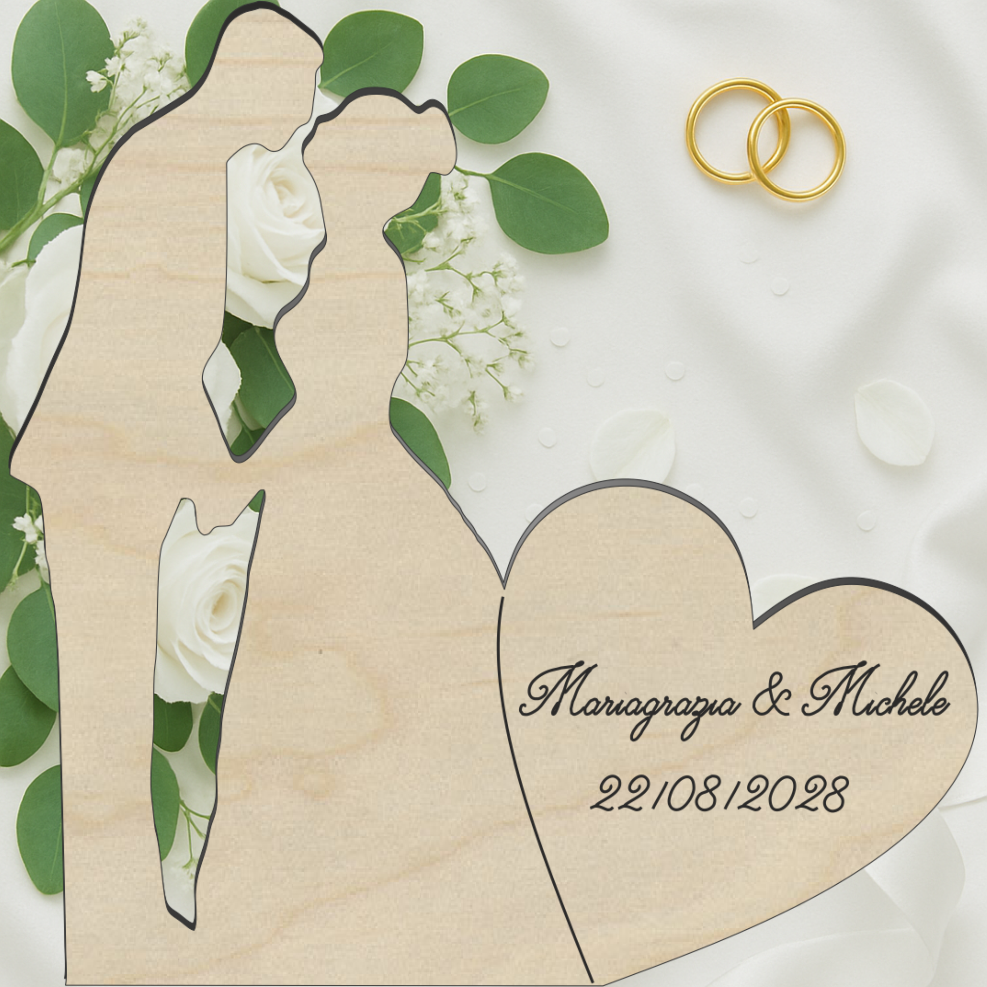 Segnaposto sposi cuore tema amore 