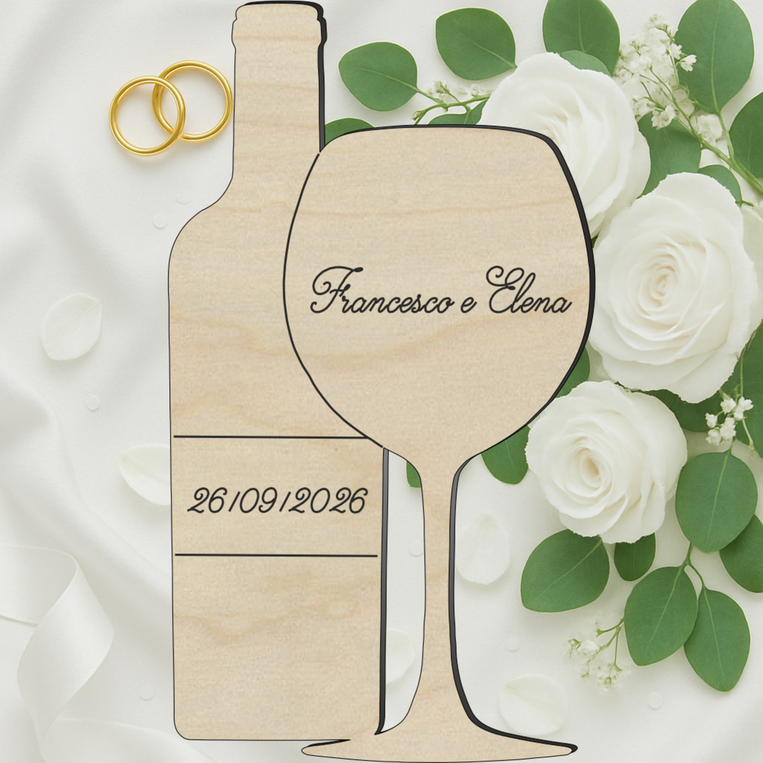 Segnaposto bottiglia e calice tema vino 