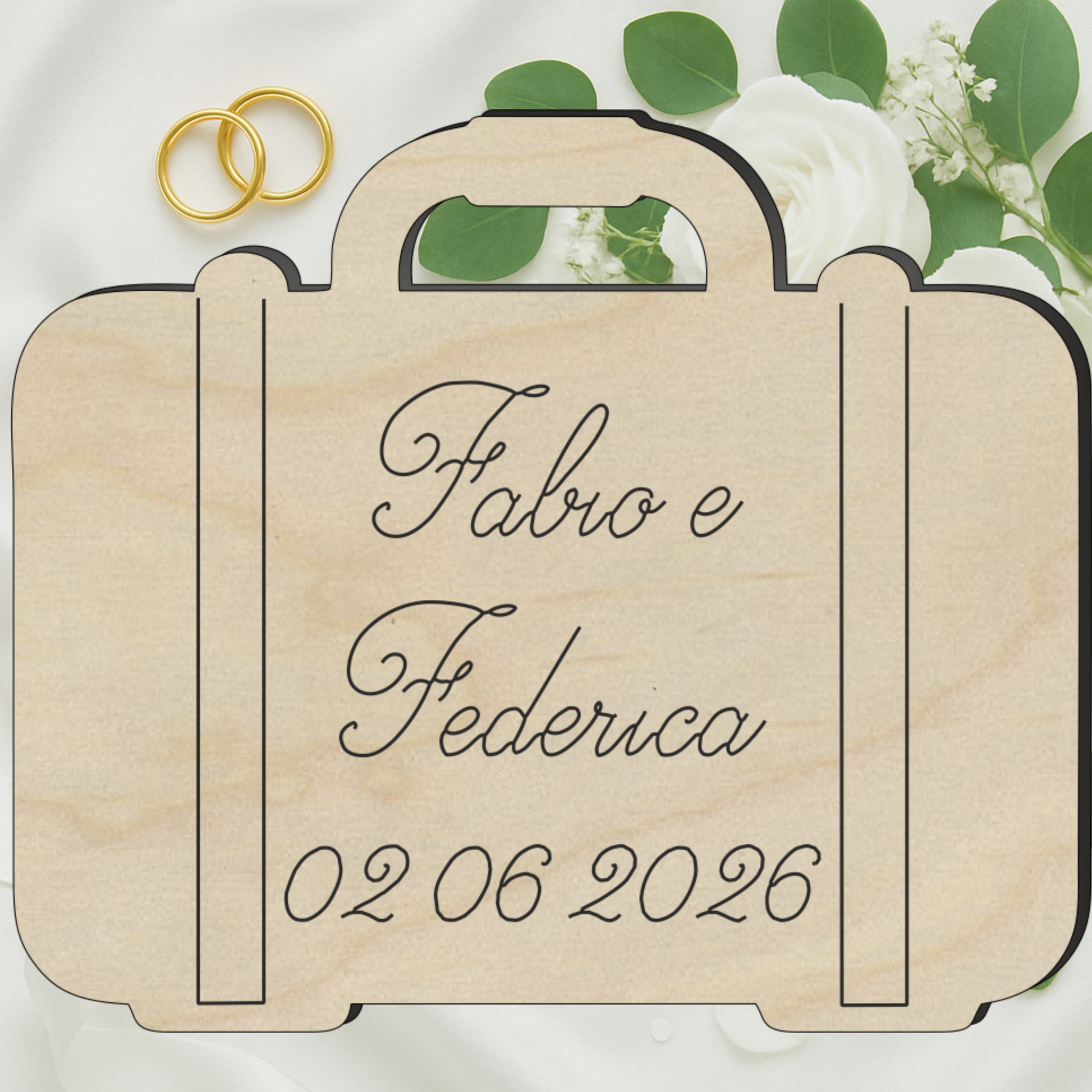 Segnaposto valigia legno tema viaggio 