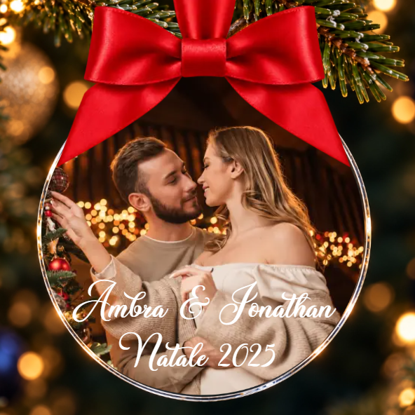 Pallina di Natale in Plexiglass, Decorazione Natalizia Personalizzata con Foto e scenario natalizio – Idea Addobbo per l’Albero, Regalo Natale per lui, per lei, per la famiglia, per amici 
