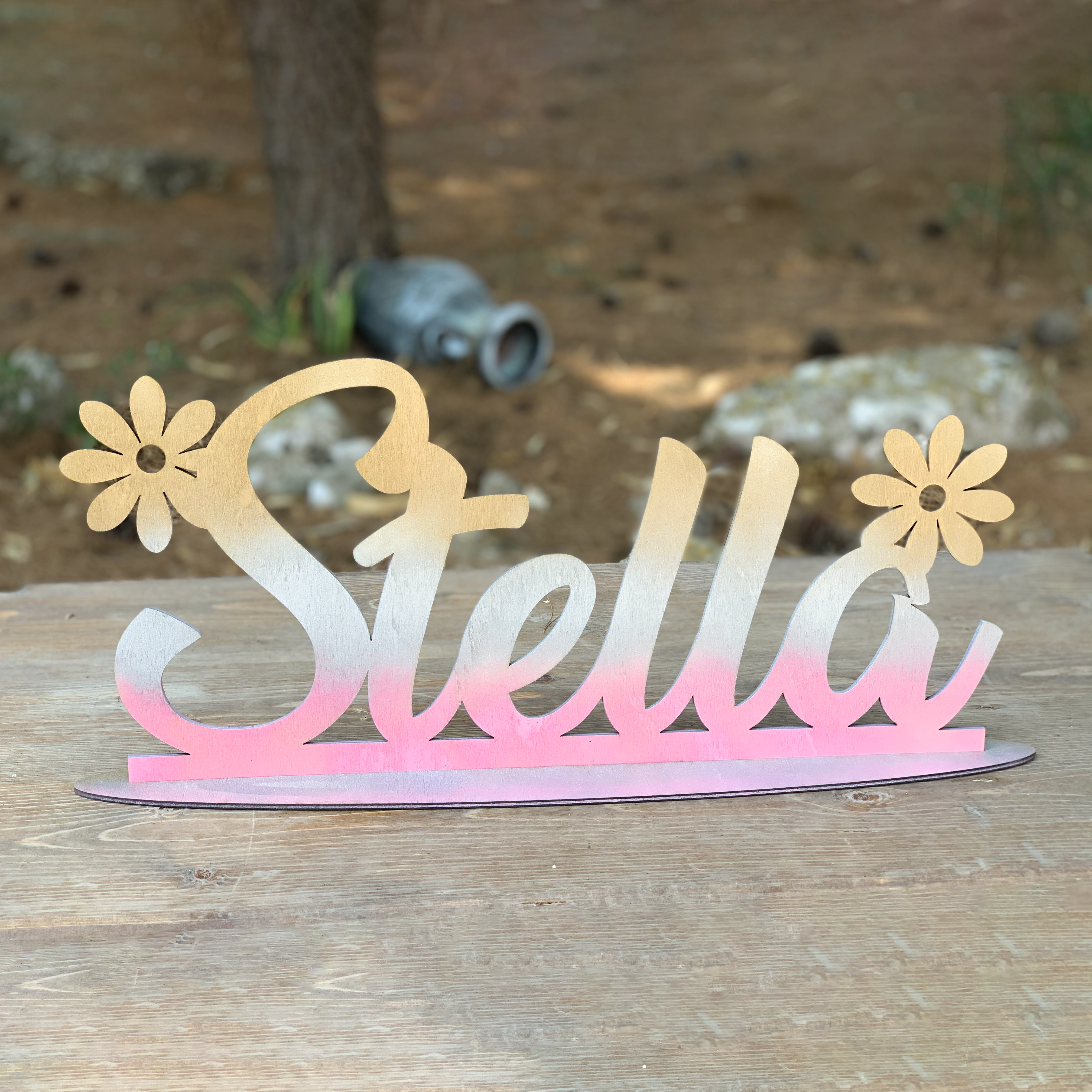 Scritta in legno con base con sfumatura di colore Rosa Argento Oro Idea's Cottage