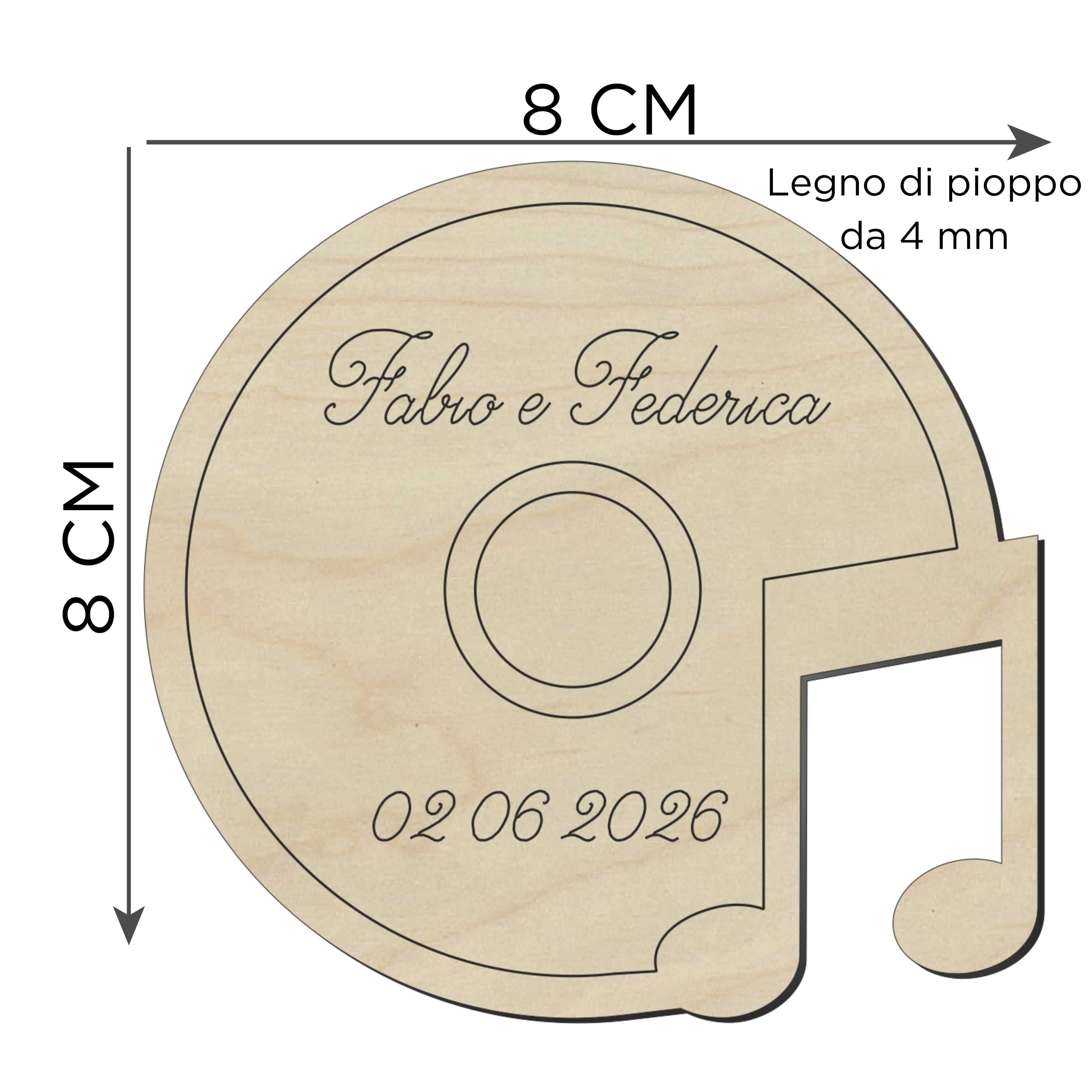 Segnaposto a tema musicale a forma di disco musicale 