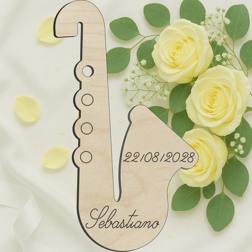 Segnaposto a tema musicale a forma di sassofono 