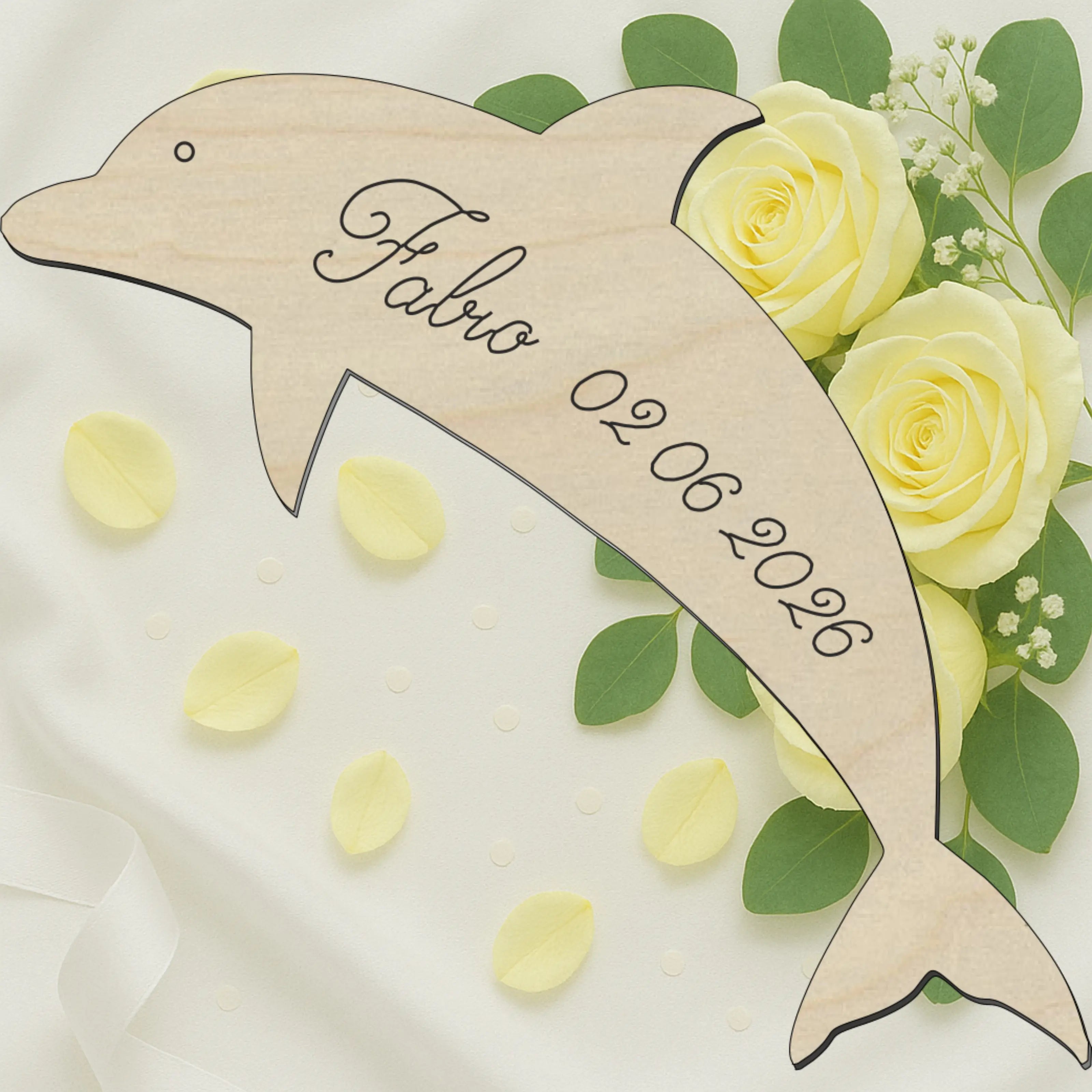 Segnaposto delfino legno tema mare 