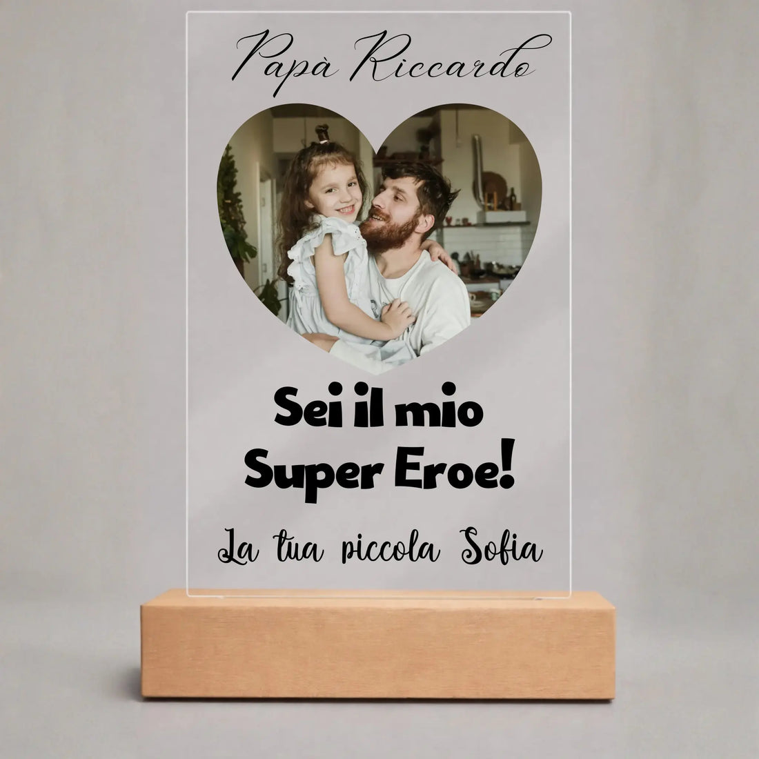Targhetta in Plexiglass Personalizzata con foto Cuore - Quadretto in plexiglas - Idea regalo Festa del Papà 