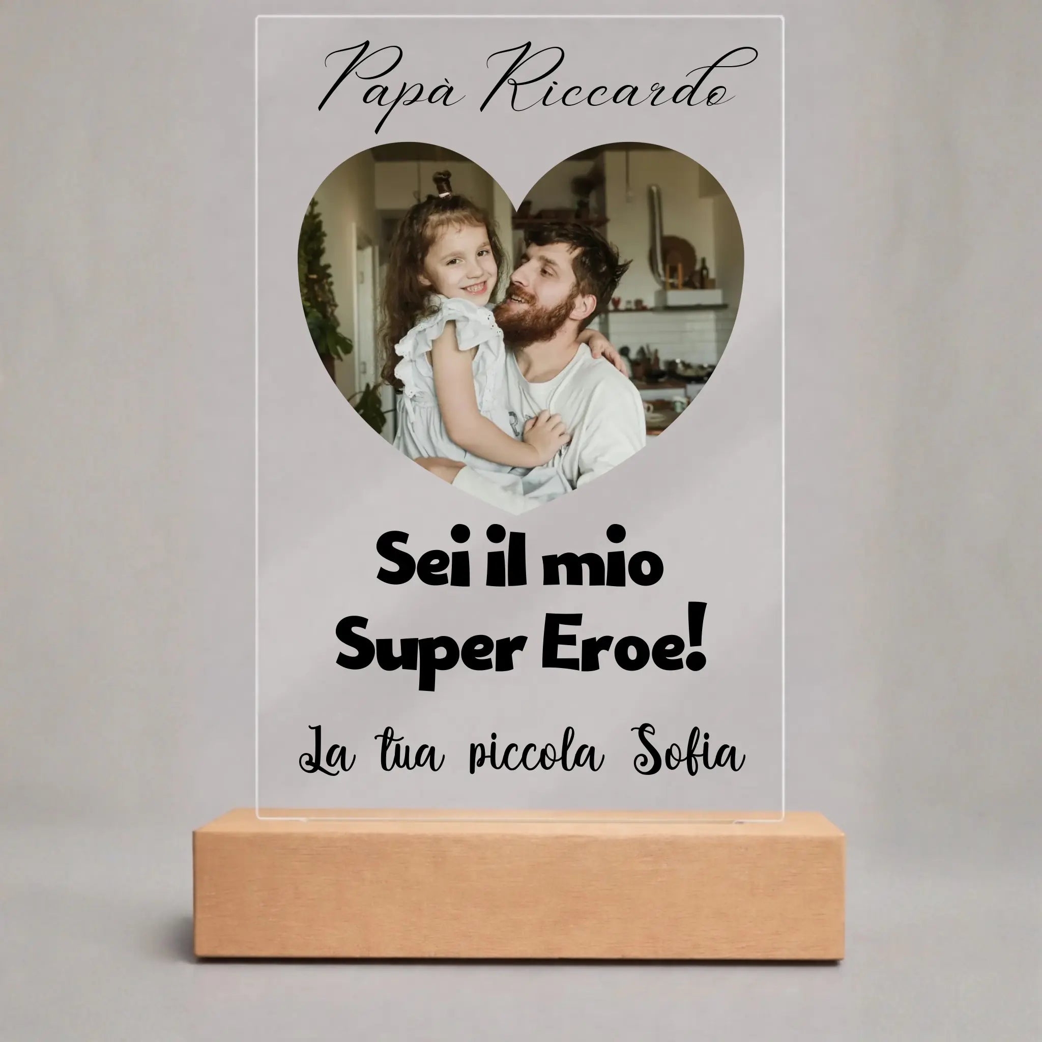 Targhetta in Plexiglass Personalizzata con foto Cuore - Quadretto in plexiglas - Idea regalo Festa del Papà 