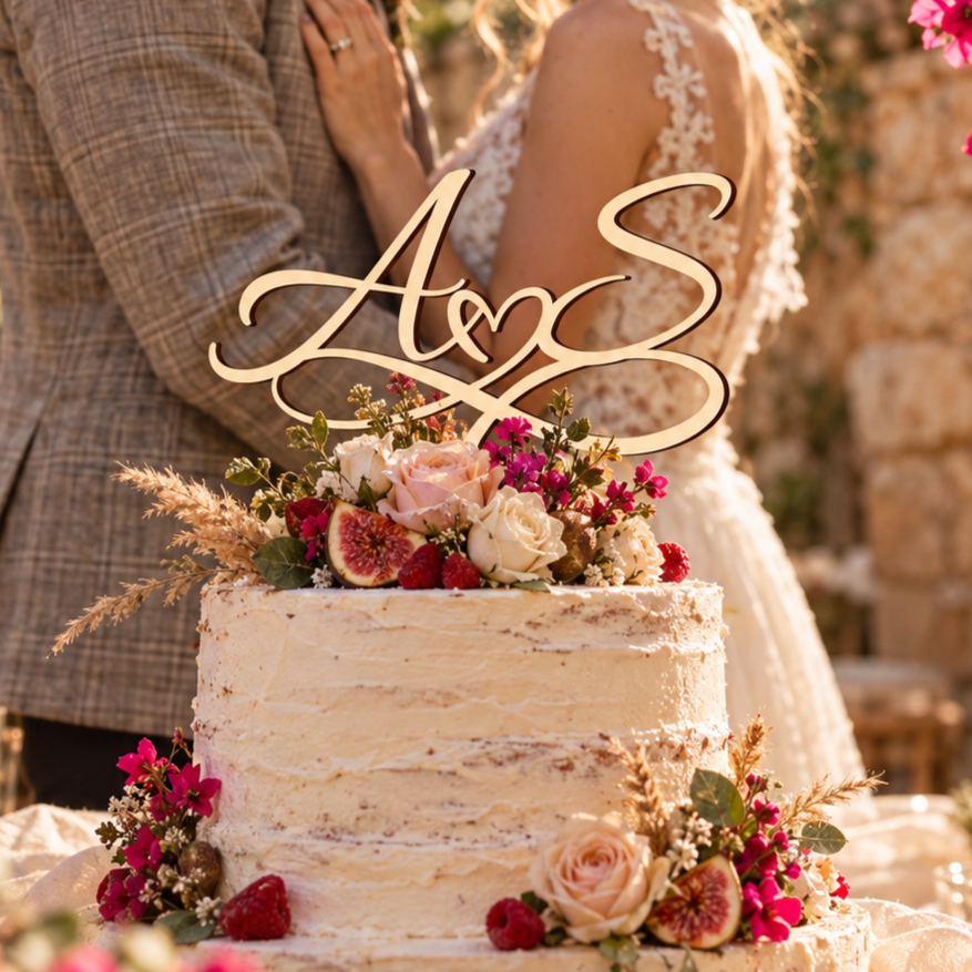 cake topper matrimonio infinito con iniziali 