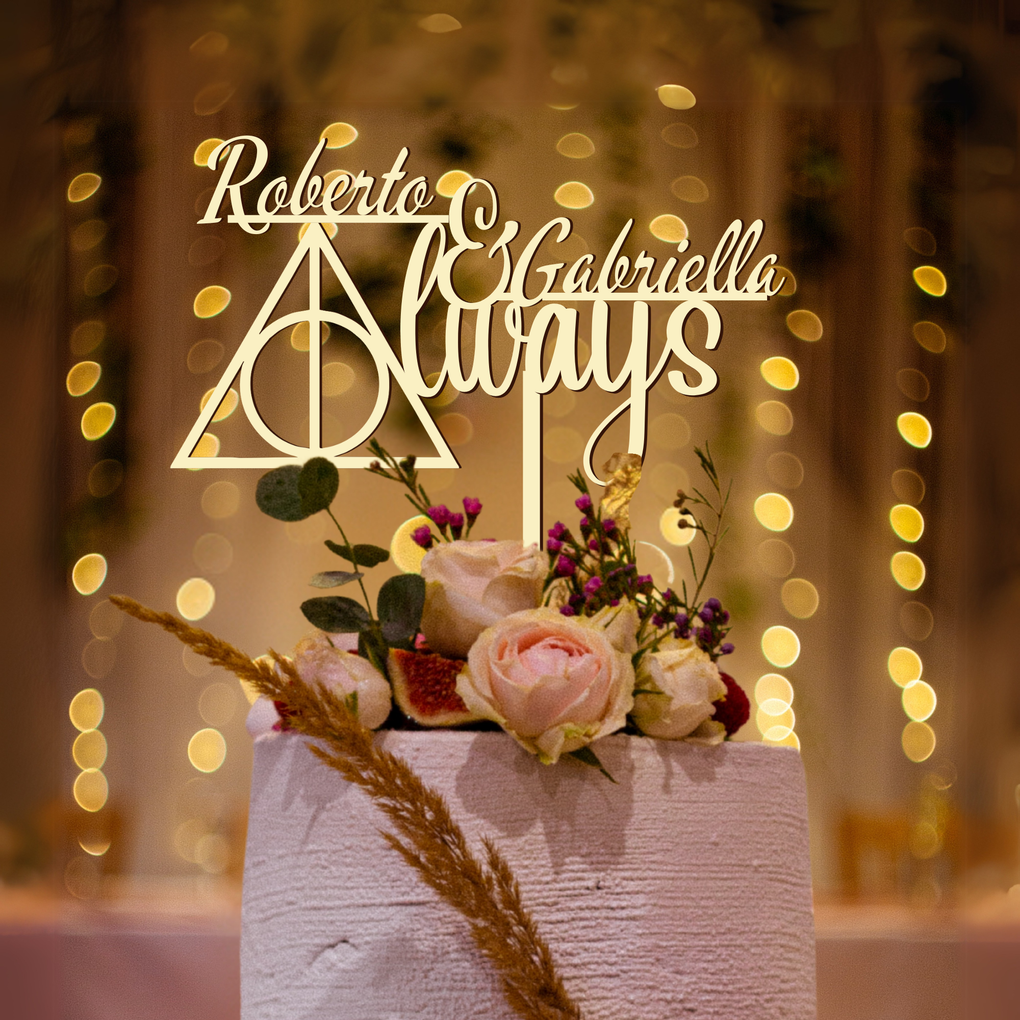 cake topper matrimonio a tema Harry potter con simbolo dei Doni della Morte 