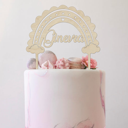 Cake topper in legno arcobaleno personalizzato con nome topper cake nascita battesimo compleanno Idea's Cottage
