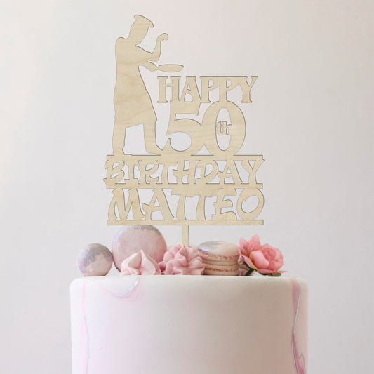 Cake topper in legno chef personalizzato con nome e compleanno Idea's Cottage