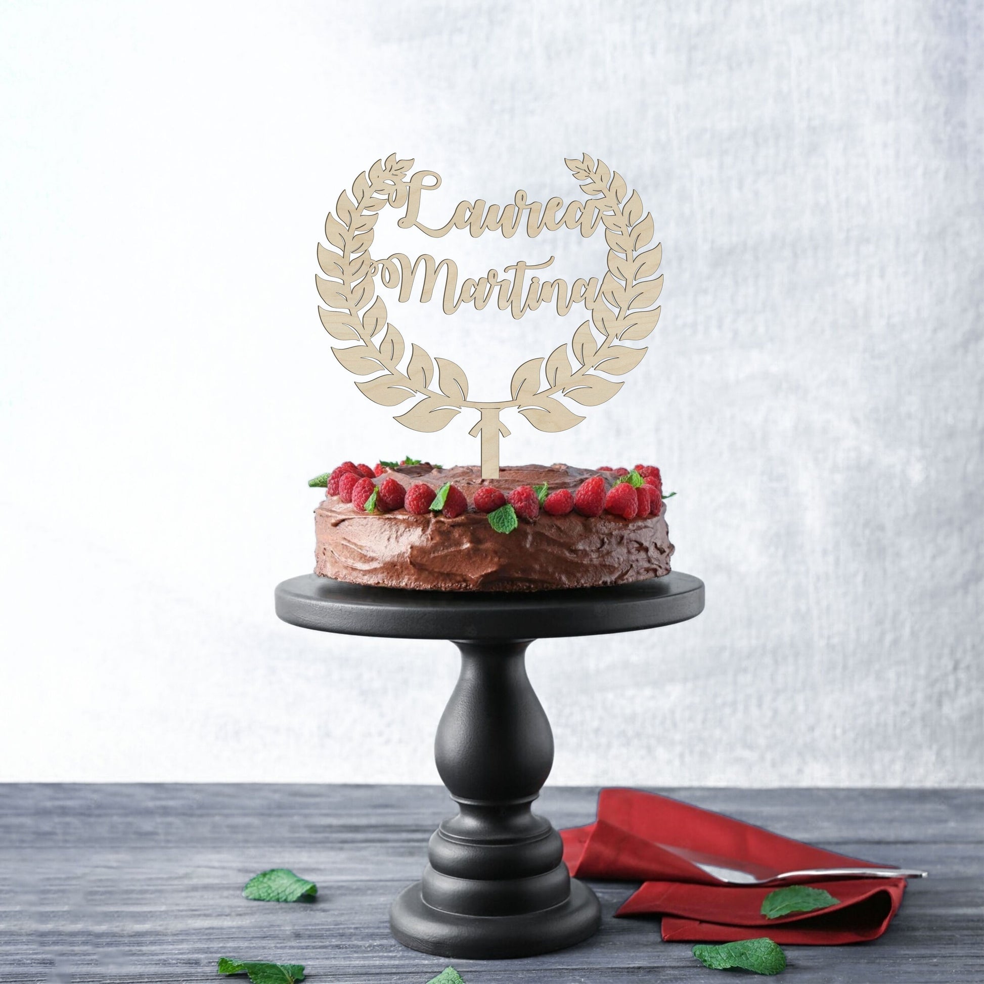 Cake topper Laurea in legno corona d'alloro personalizzato con nome Idea's Cottage