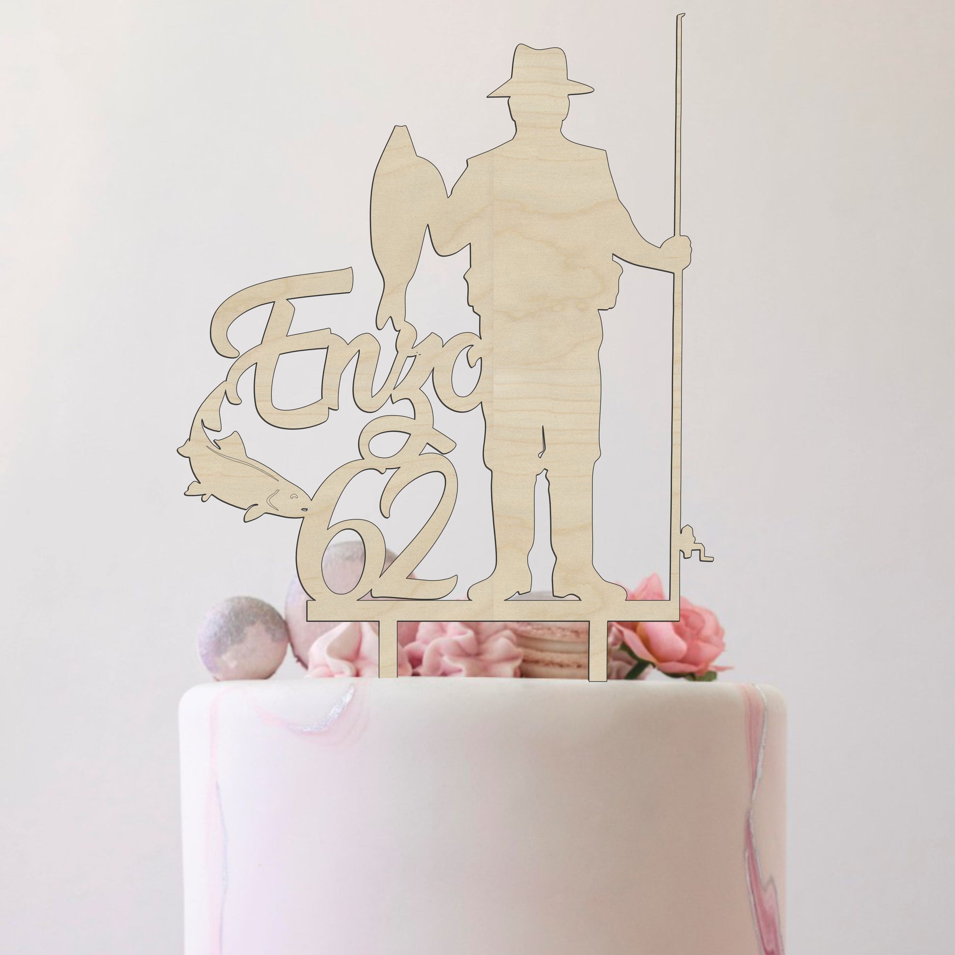 Cake topper in legno pescatore Topper cake compleanno personalizzato Idea's Cottage