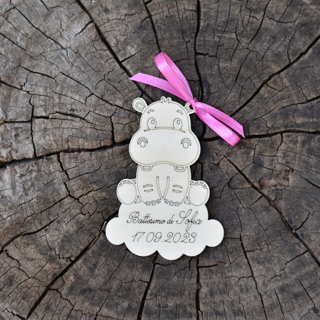 Segnaposto in legno personalizzato hippo per nascita battesimo compleanno Idea's Cottage