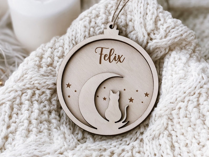 Pallina decorazione di Natale per gli amanti dei gatti in legno personalizzabile Idea's Cottage
