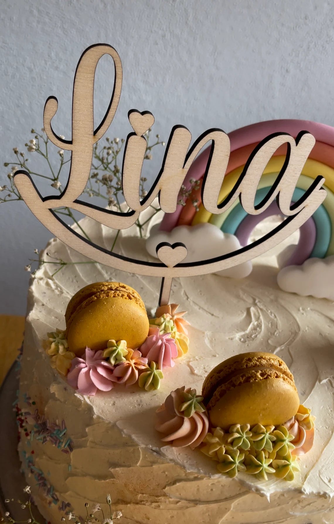 Cake topper semicerchio in legno con nome personalizzato Idea's Cottage