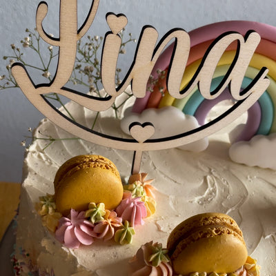 Cake topper semicerchio in legno con nome personalizzato Idea's Cottage