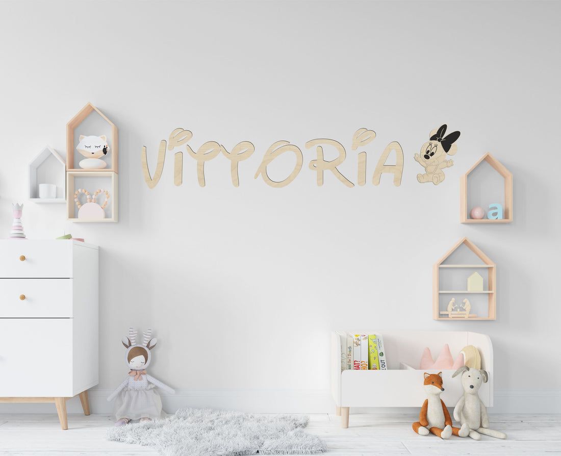 Nome in legno da parete tema Minnie adesivo murale Idea's Cottage