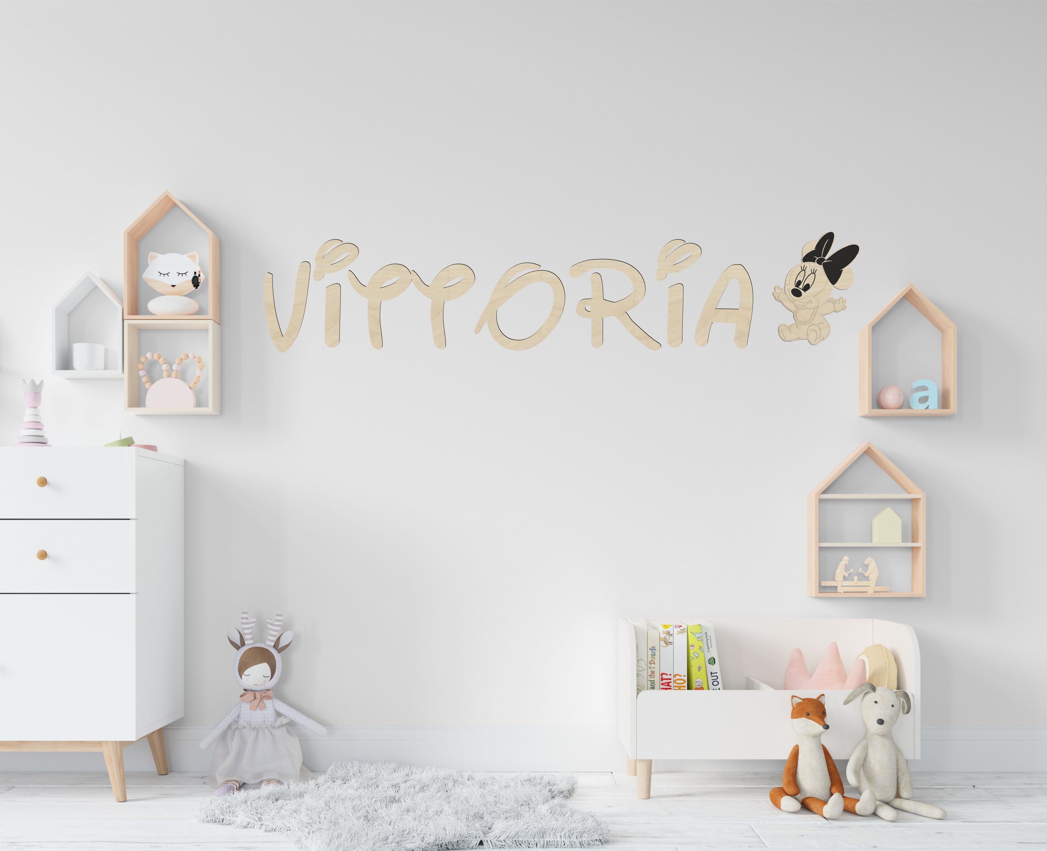 Nome in legno da parete tema Minnie adesivo murale Idea's Cottage