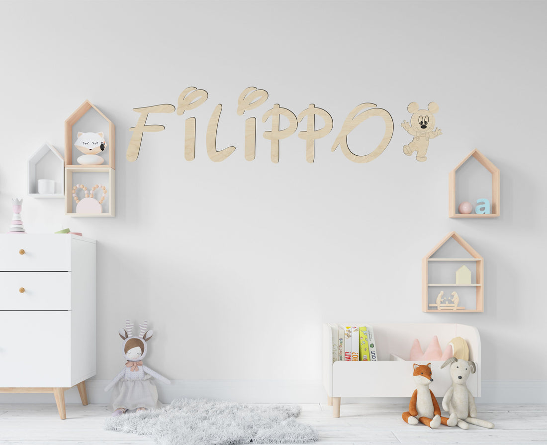 Nome in legno da parete tema Topolino adesivo murale Idea's Cottage