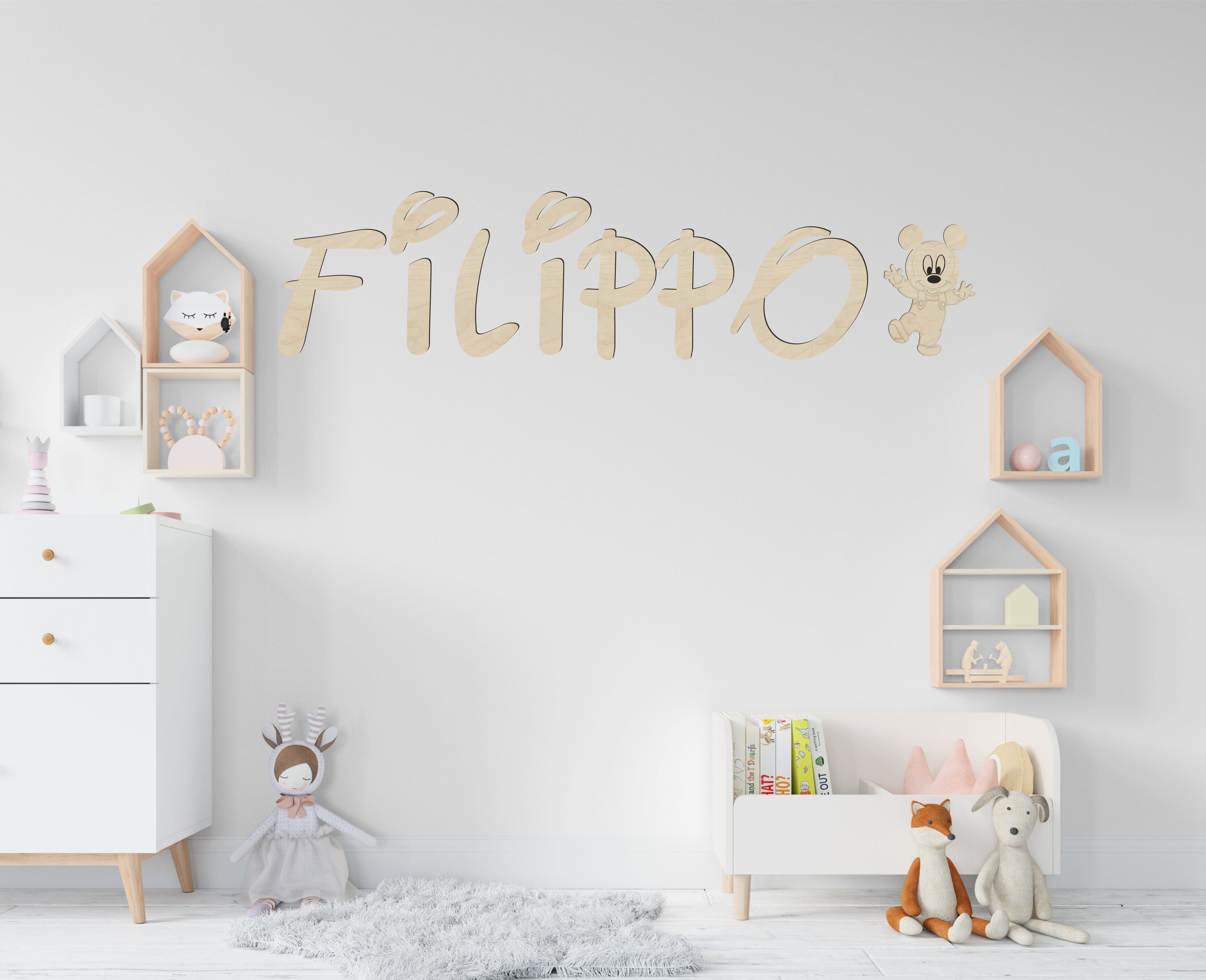 Nome in legno da parete tema Topolino adesivo murale Idea's Cottage