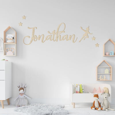 Nome in legno da parete tema Peter pan con stelline adesivo murale Idea's Cottage