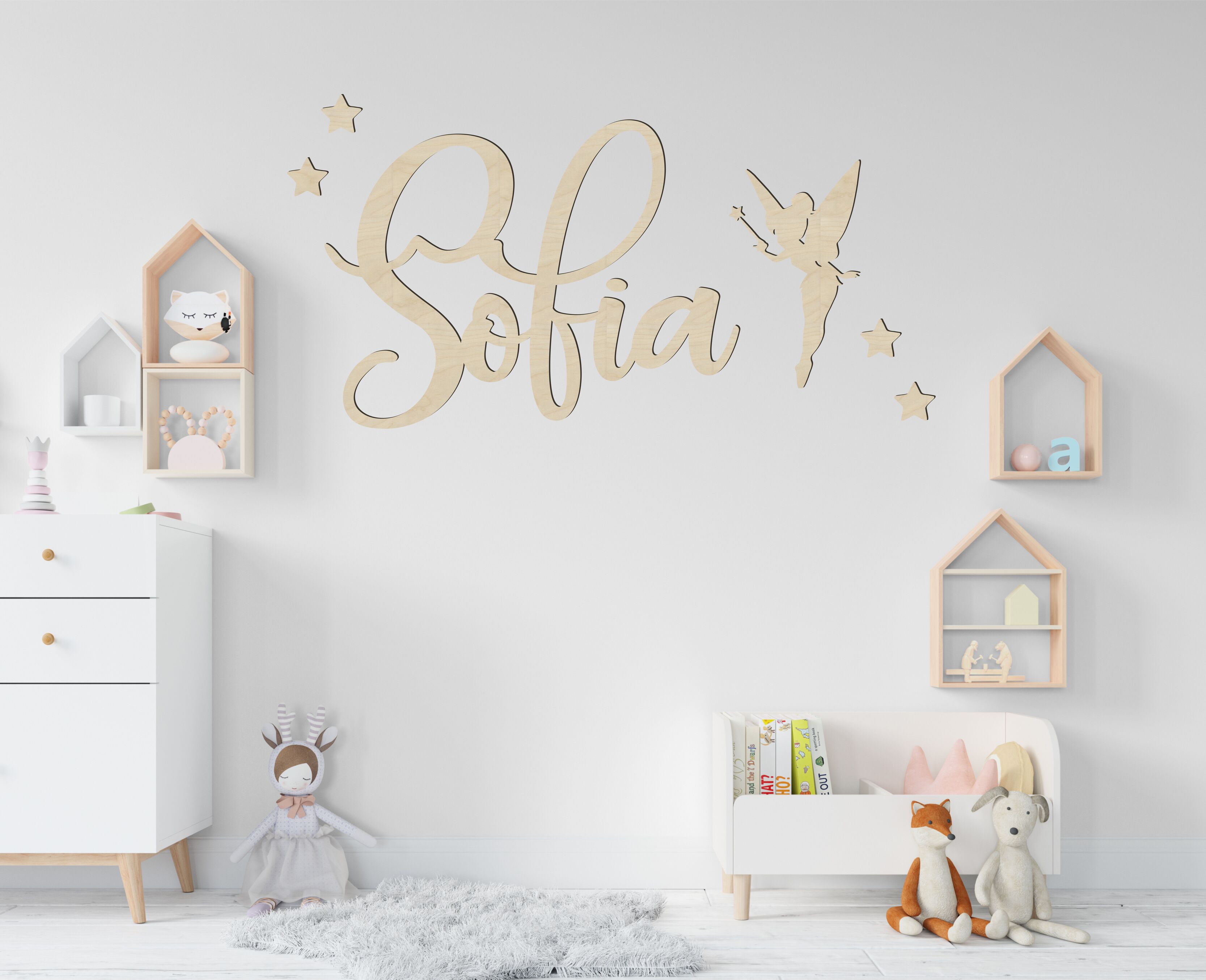 Nome in legno da parete con fatina e stelle adesivo murale Idea's Cottage