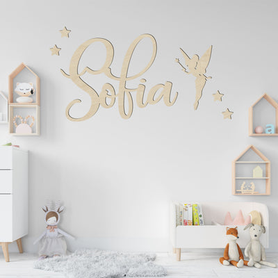 Nome in legno da parete con fatina e stelle adesivo murale Idea's Cottage