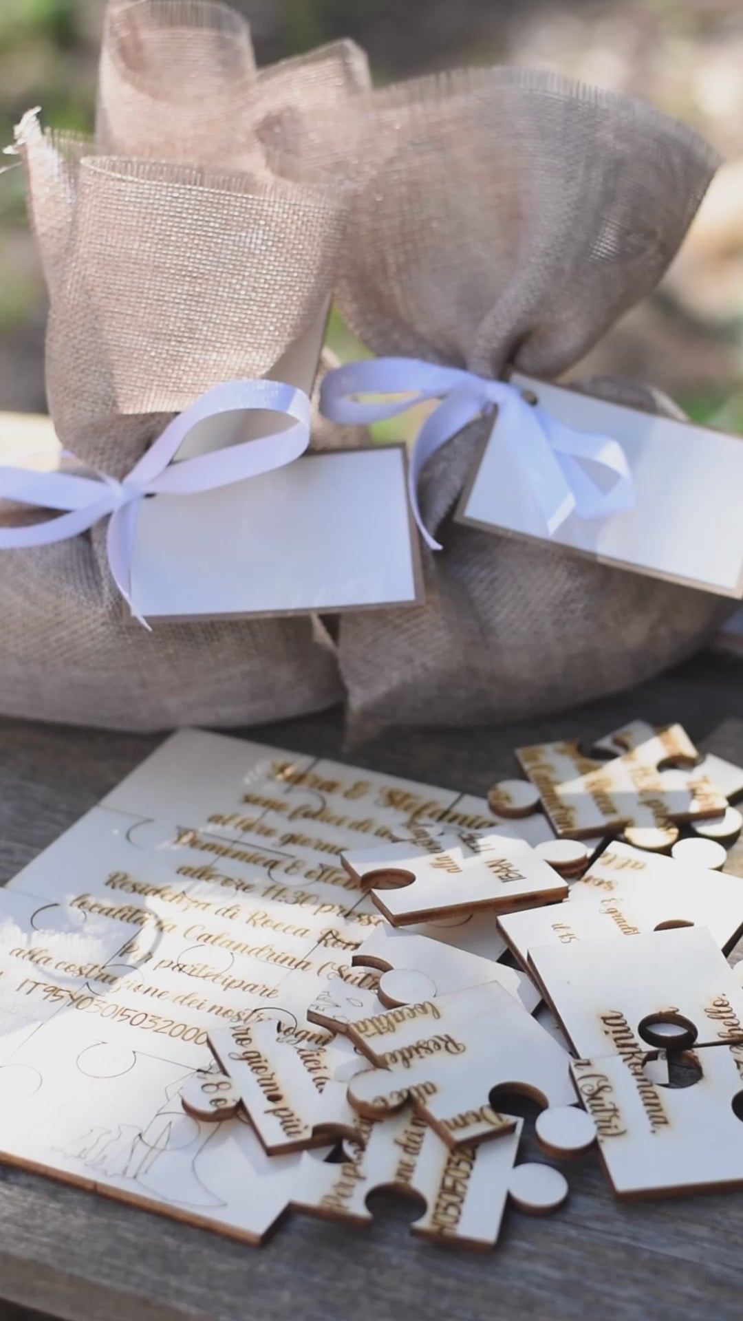 Partecipazione in legno "Puzzle"