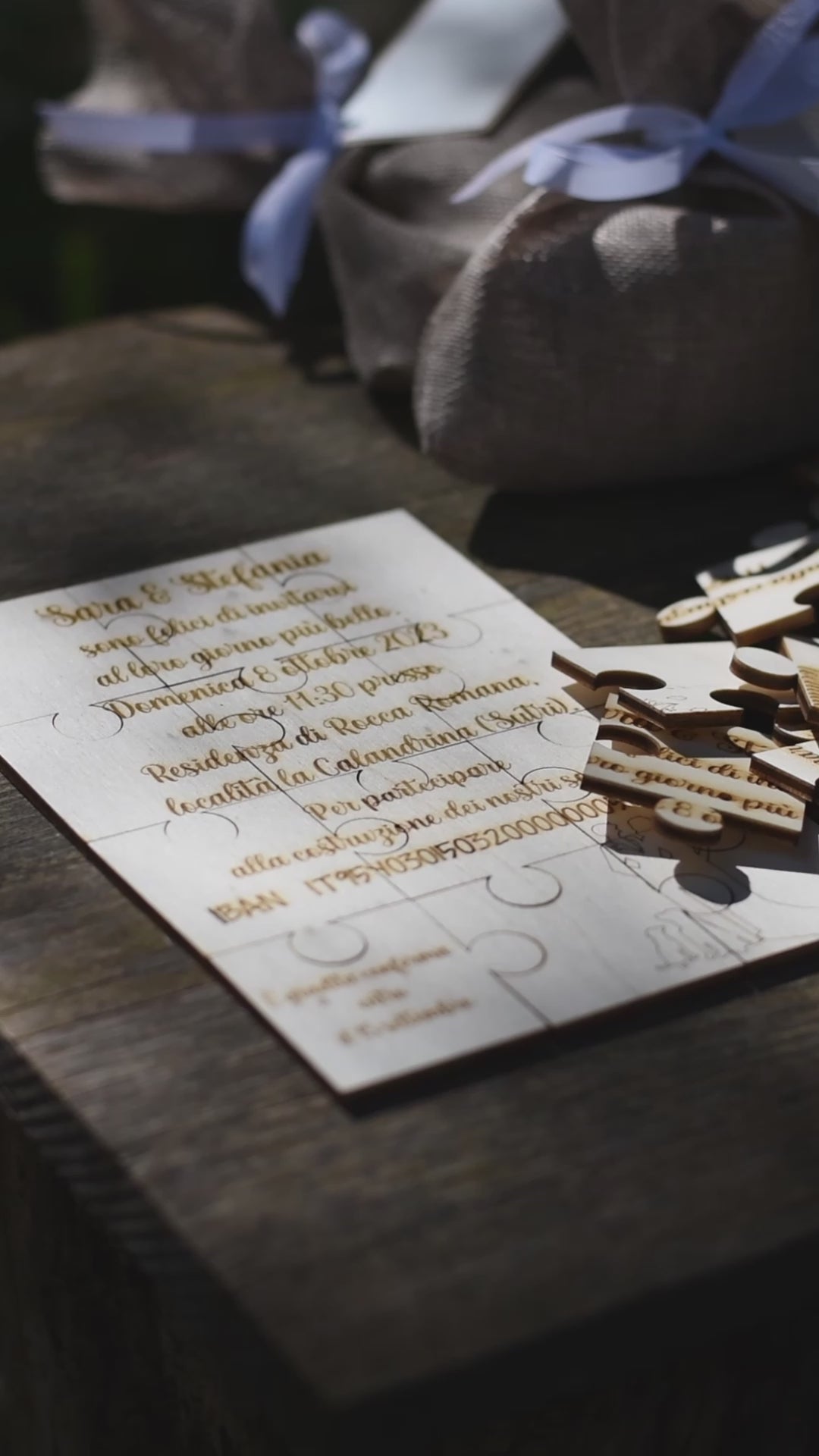 Partecipazione in legno "Puzzle"