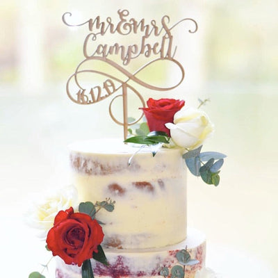 Cake Topper Mr & Mrs personalizzato, in legno, elegante e raffinato