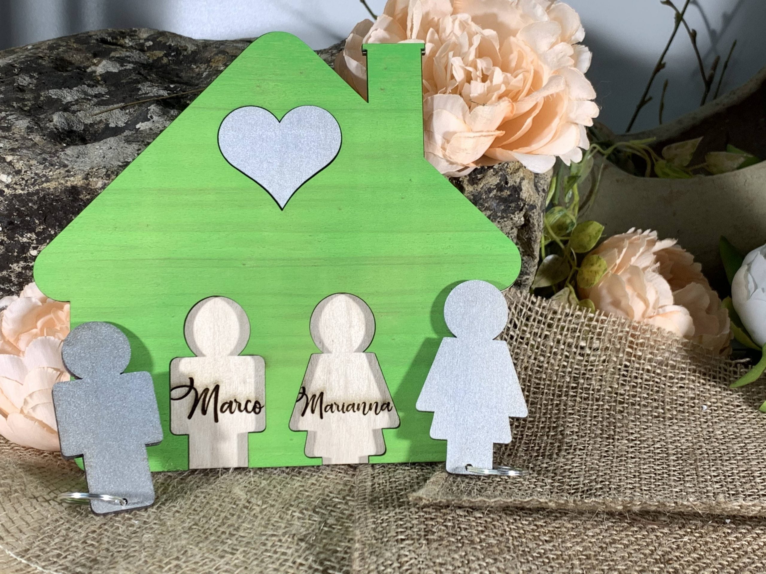 Appendichiavi Da Muro Personalizzato In Legno Naturale 'Home Sweet Home' Con 5 Ganci - Stileitaliano