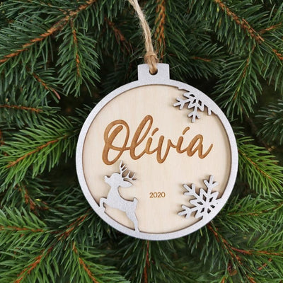 Pallina natalizia con renna per decorazioni personalizzate Tag regalo di NATALE con nome Idea's Cottage