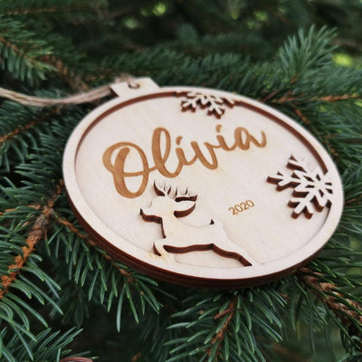 Pallina natalizia con renna per decorazioni personalizzate Tag regalo di NATALE con nome Idea's Cottage