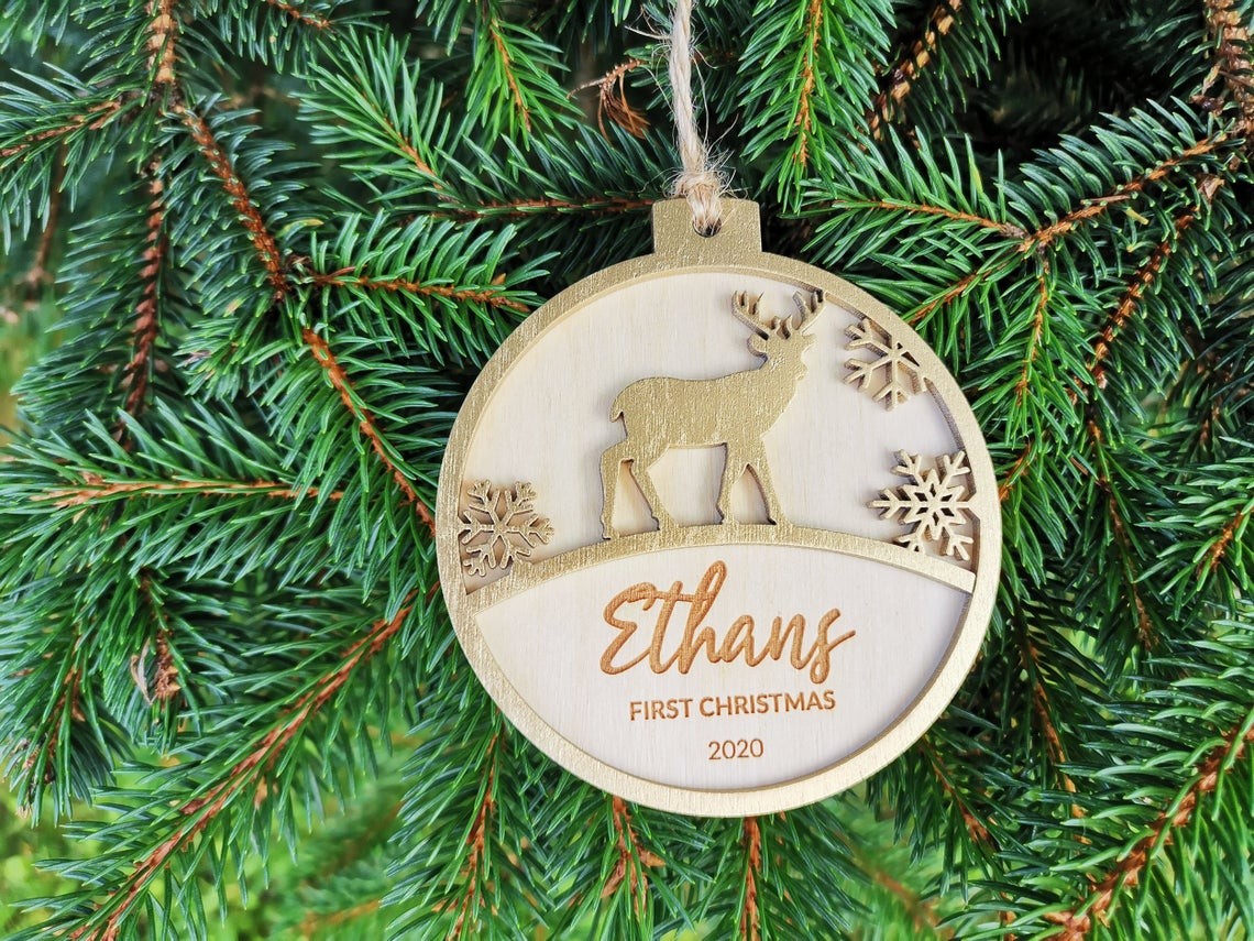 Pallina per il primo natale decorazioni natalizie personalizzate Tag regalo di NATALE con nome Idea's Cottage