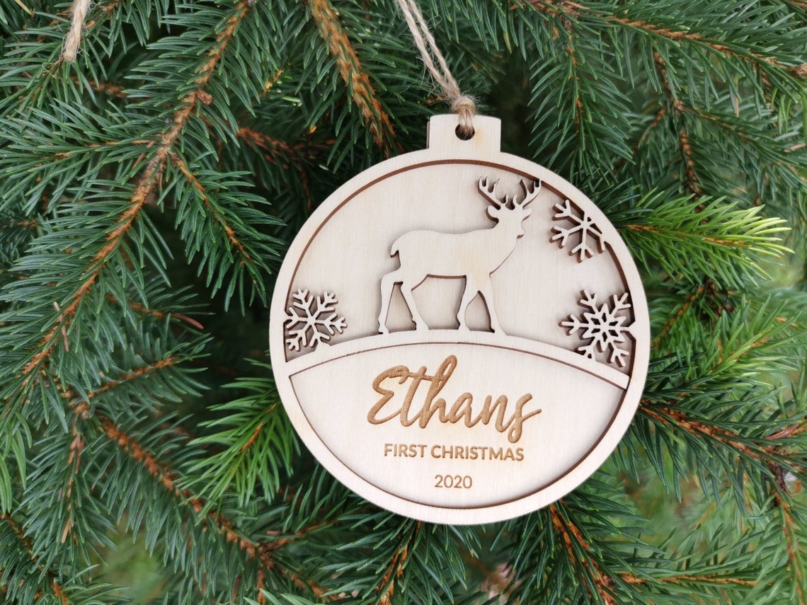 Pallina per il primo natale decorazioni natalizie personalizzate Tag regalo di NATALE con nome Idea's Cottage