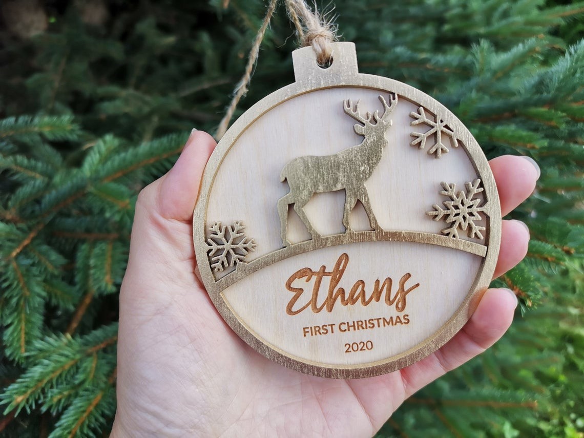 Pallina per il primo natale decorazioni natalizie personalizzate Tag regalo di NATALE con nome Idea's Cottage