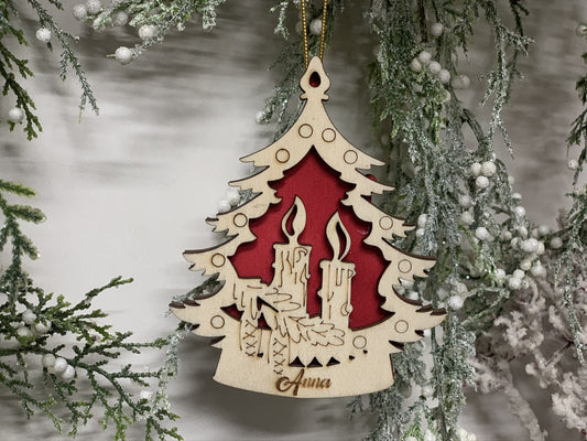 Pallina per decorazioni natalizie personalizzate Albero di Natale e Candele Natalizie con nome Idea's Cottage
