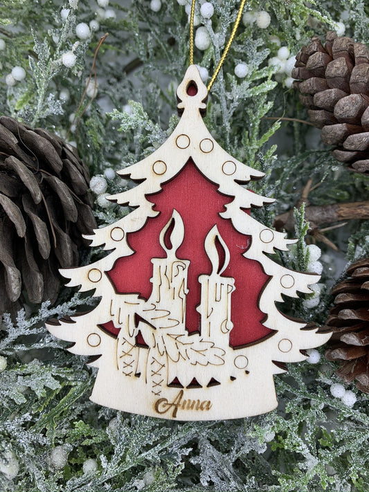 Pallina per decorazioni natalizie personalizzate Albero di Natale e Candele Natalizie con nome Idea's Cottage