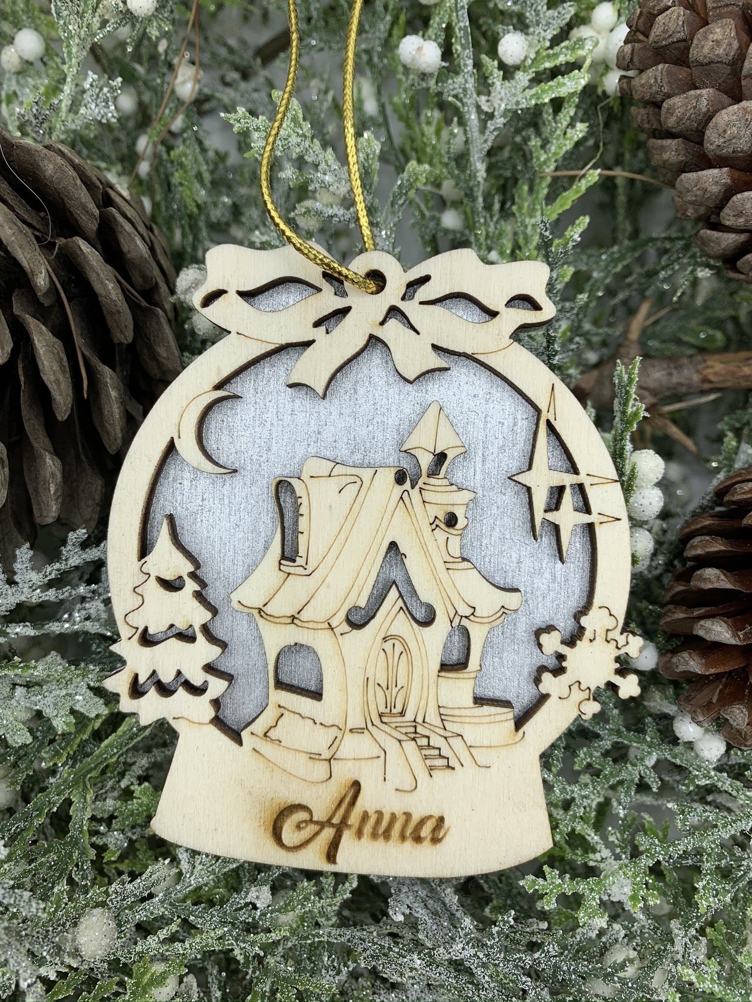 Pallina per decorazioni natalizie personalizzate Casetta con nome Idea's Cottage