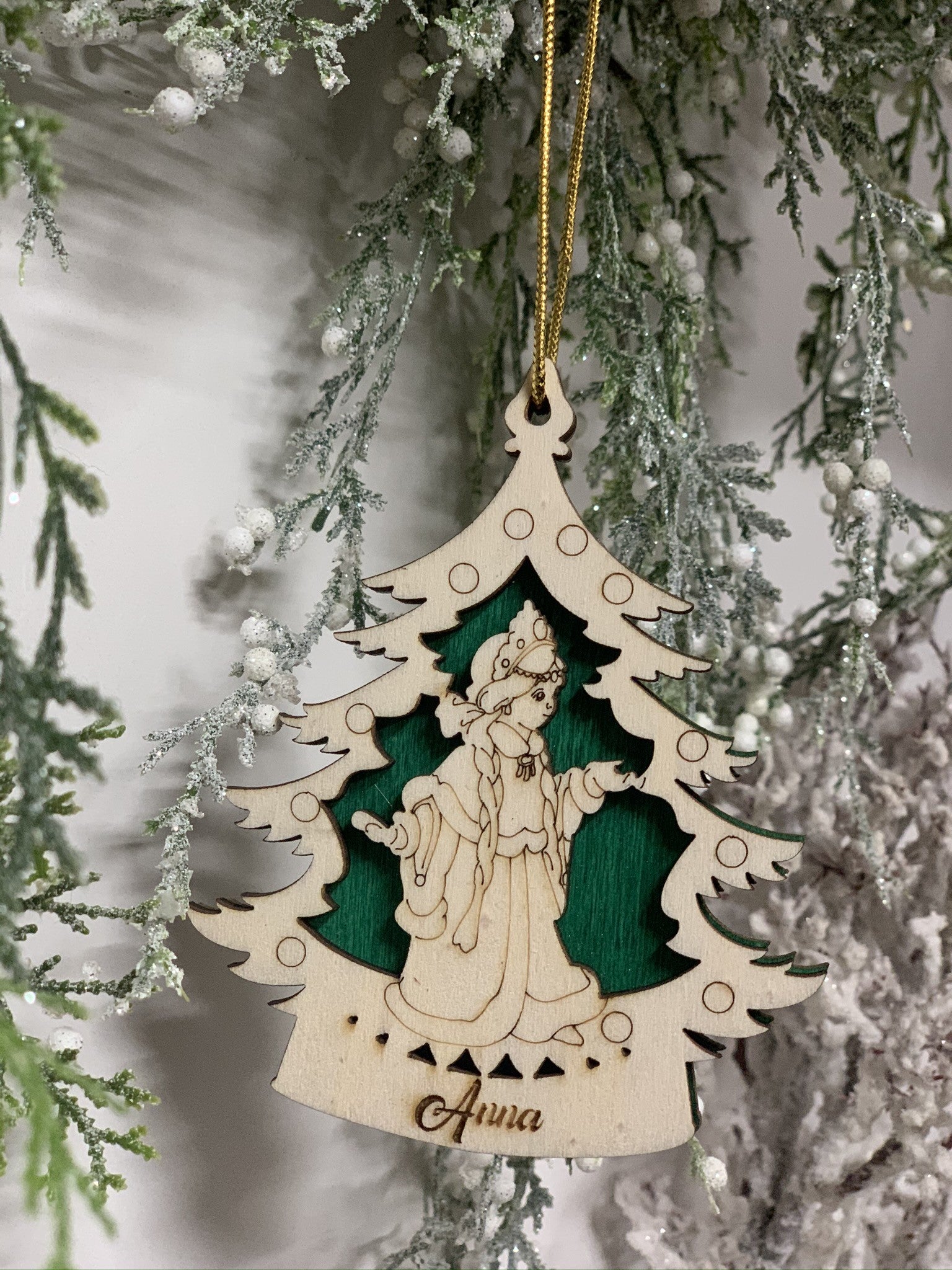 Pallina per decorazioni natalizie personalizzate Albero di Natale e Principessa con nome Idea's Cottage
