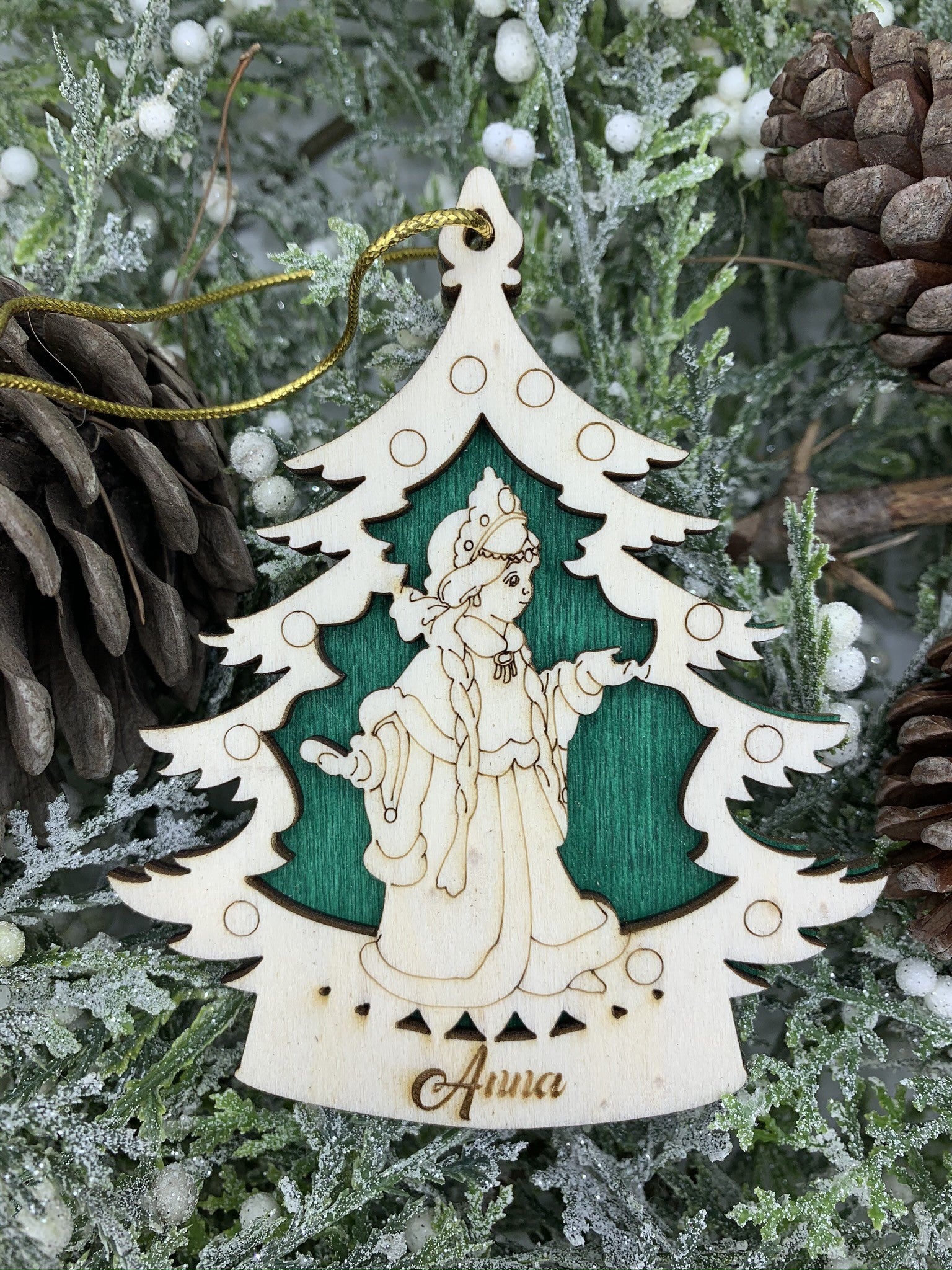 Pallina per decorazioni natalizie personalizzate Albero di Natale e Principessa con nome Idea's Cottage