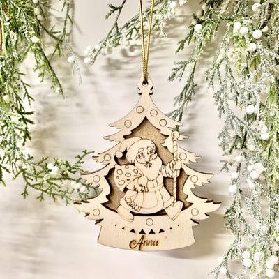 Pallina per decorazioni natalizie personalizzate Babbo Natale e Alberello con nome Idea's Cottage