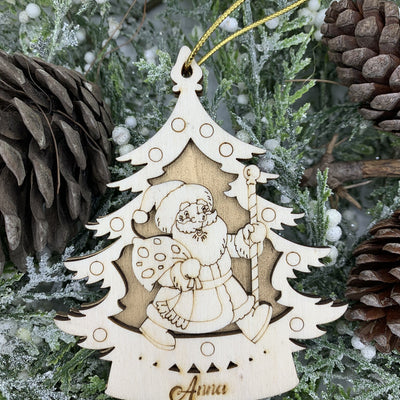 Pallina per decorazioni natalizie personalizzate Babbo Natale e Alberello con nome Idea's Cottage